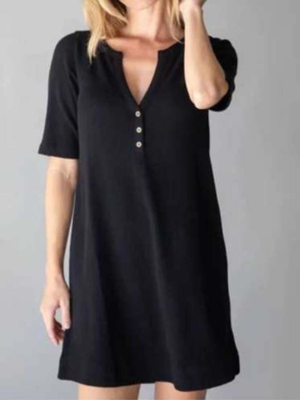 Natural Life Womens Easy Street Henley Waffle Knit Mini Dress Medium Black